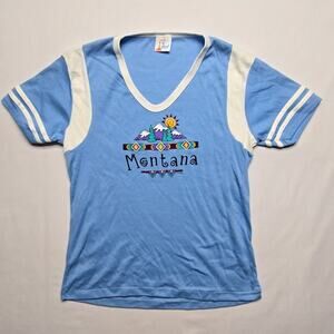 Vintage Montana Graphic Tee Le Riche Blue White Womens Large Nature Shirt VTG